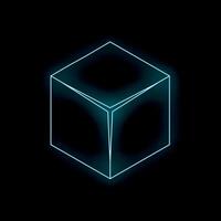 Glowing neon cube floating on black background vector