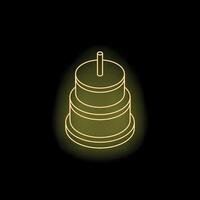 Neon style three tier cake with candle glowing on black background vector