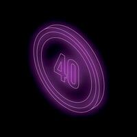 Glowing neon number 40 on black background vector