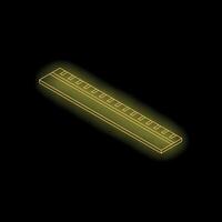 Yellow neon ruler measuring tool isometric perspective on black background vector