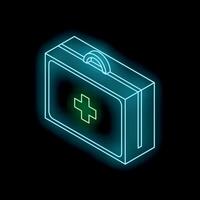 Glowing neon first aid kit icon on black background vector