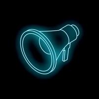 Neon megaphone glowing on black background vector