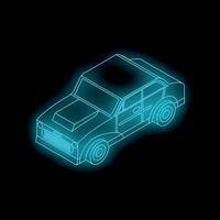 Neon car shining in dark background isometric view vector