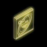Glowing neon sign depicting cpu chip in yellow on black background vector