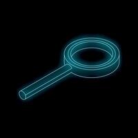 Neon magnifying glass shining on dark background vector