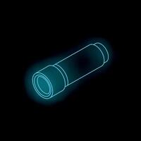 Glowing neon icon of spyglass telescope on black background vector