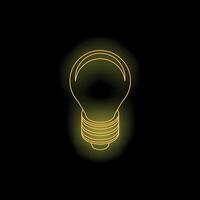 Neon light bulb shining brightly on black background vector