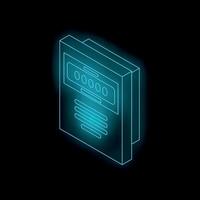 Glowing neon line electric meter icon isolated on black background vector
