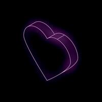 Glowing neon purple heart isometric shape on black background vector
