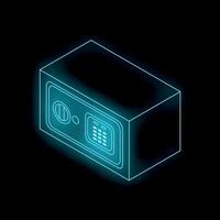 Glowing neon safe protecting valuables in the dark vector