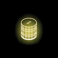 Neon style icon of stack of coins representing savings vector