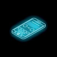 Neon smartphone showing mobile banking application interface vector