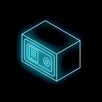 Neon safe glowing on dark background representing security vector