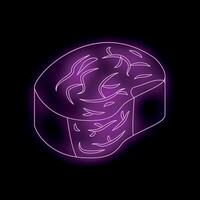 Neon sign representing a juicy steak on a black background vector