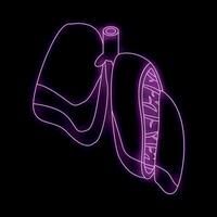 Neon purple lungs glowing on black background vector