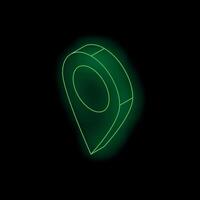 Green neon glowing location pin showing position on map vector
