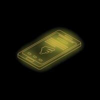 Smartphone displaying wifi signal with neon yellow lines on black background vector