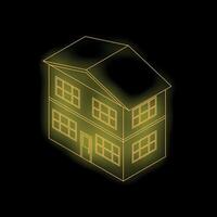 Glowing yellow house sketch on black background vector