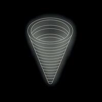 Abstract wireframe funnel converging to single point on black background vector