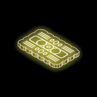 Yellow neon style engine block glowing on black background vector