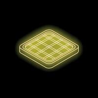 Yellow neon style waffle iron glowing on black background vector