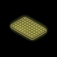 Glowing neon yellow orthopedic mattress icon on a black background vector