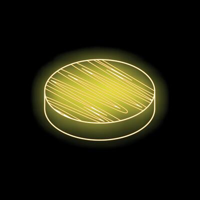 Round wooden chopping board glowing neon illustration