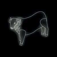 Neon style illustration of a bull standing on black background vector