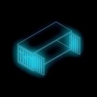 Glowing neon cargo container open doors isometric view vector