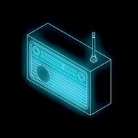 Neon radio receiver transmitting over the airwaves vector