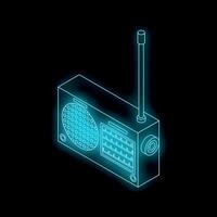 Neon icon of retro receiver transmitting radio waves vector