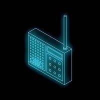 Blue neon radio receiver transmitting on black background vector