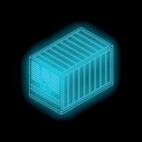 Neon blue outline of a shipping container glowing on a dark background vector