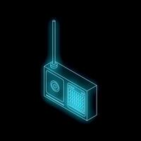 Neon icon of retro receiver transmitting radio waves vector