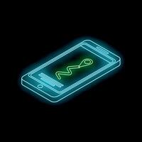 Neon smartphone showing gps navigation app with pin and route on screen vector