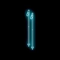 Neon icon of trekking poles glowing on dark background vector