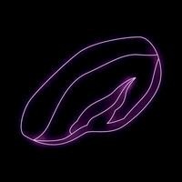 Glowing neon icon of a slice of bacon on black background vector