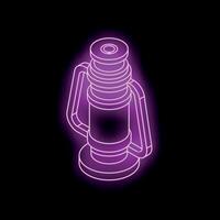 Glowing neon sign depicting a vintage lantern with handle vector