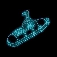 Neon submarine glowing on dark background vector