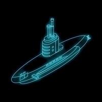 Neon submarine floating on a black background vector