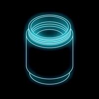 Neon blue contour of a metallic threaded part glowing on black background vector
