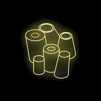 Neon yellow glowing threads of different sizes on black background vector