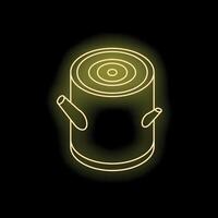 Yellow glowing neon line tree trunk icon on black background vector