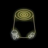Glowing neon icon of tree stump with mushrooms on black background vector