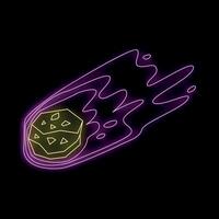 Yellow dice meteor is flying in space neon sign vector