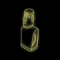 Glowing yellow neon moai statue on a black background vector