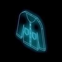 Glowing neon blue jacket isometric icon on black background vector