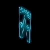 Glowing neon blue ripped jeans icon isometric view on black background vector