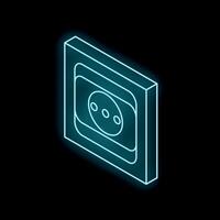 Isometric view of a neon glowing european power socket vector
