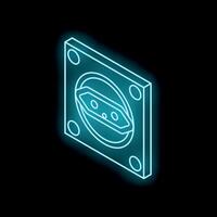 Blue glowing neon line electrical socket on the wall icon isolated on black background vector